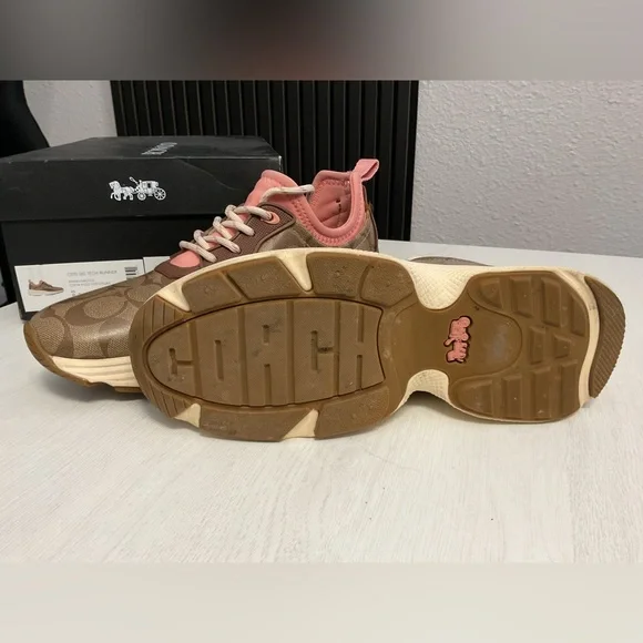 Coach Women's Tan and Pink Sneakers - Picture 5 of 9